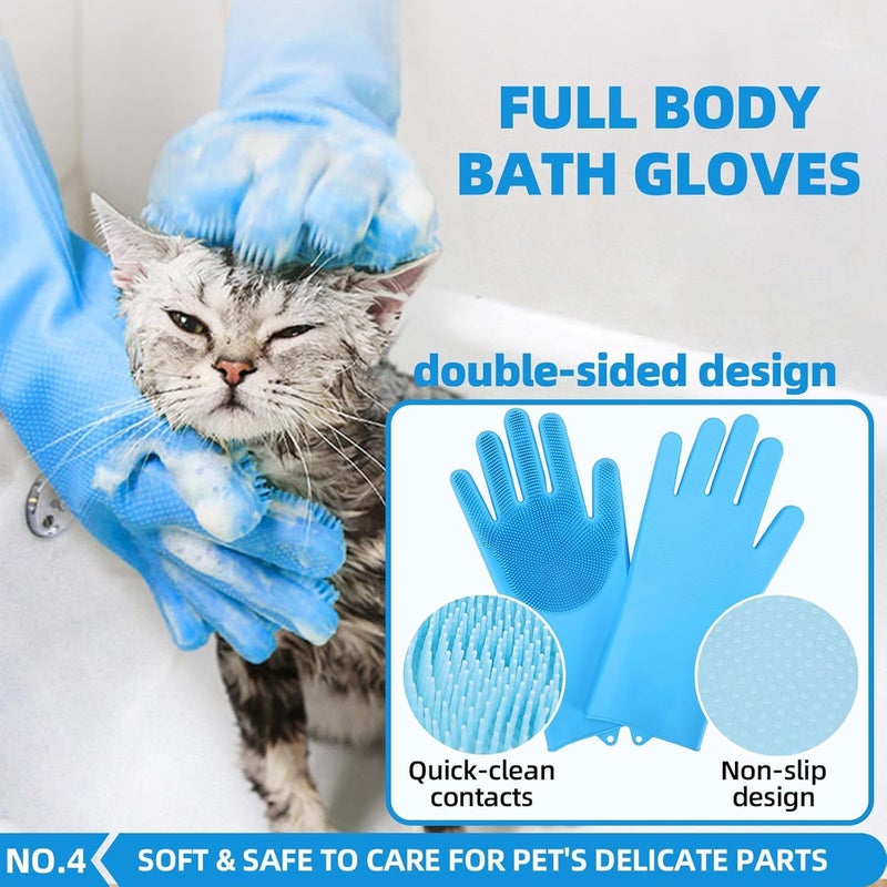 KUEIOX Bath Grooming Kit with Hair Brush, Towel & Scrubber Gloves - 6-in-1 Slicker Brush for Shedding Dogs & Cats, Blue - Image 5